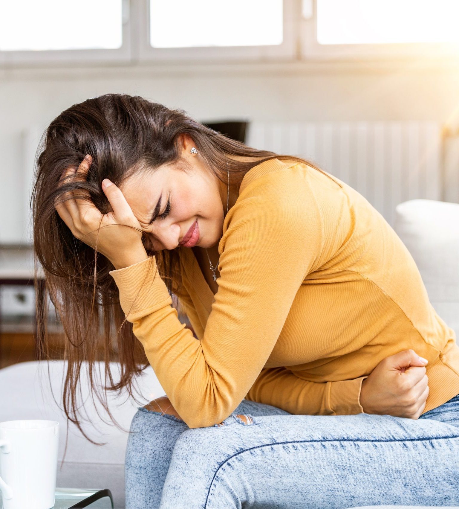 Young,Sick,Woman,With,Hands,Holding,Pressing,Her,Crotch,Lower